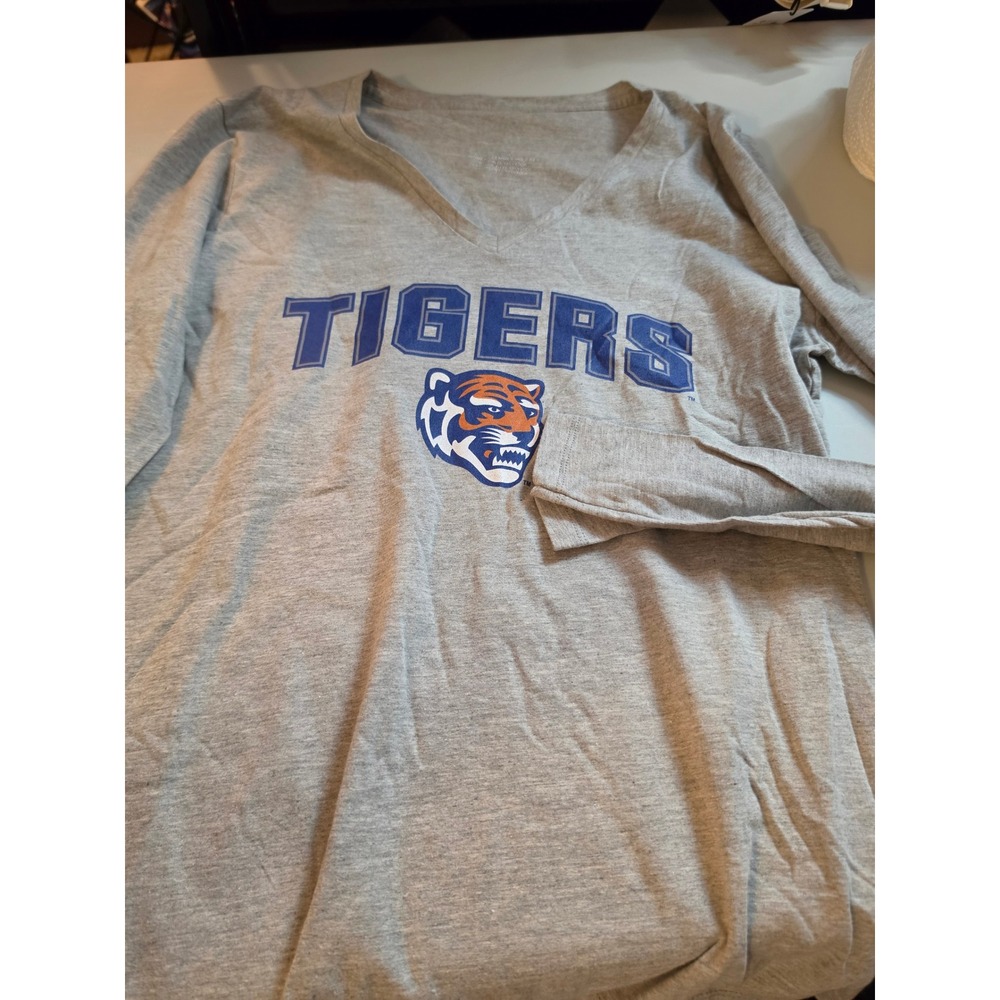 Auburn Tigers Womens V-Neck Long Sleeve Graphic Tee Heather Gray Large